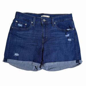 Levis Mid Length Shorts Womens 31 Blue Denim Distressed Cuffed Casual Y2K Jean